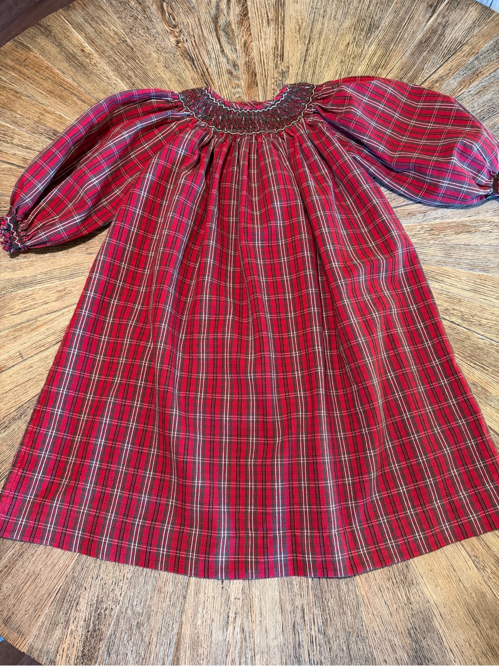 Strasburg Children Smocked Christmas Dress 5Y Red Tartan Plaid Bishop Heirloom